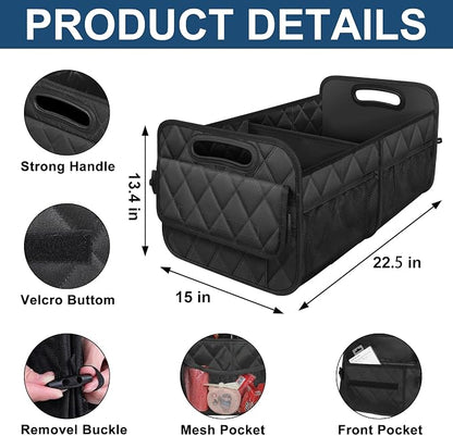 Deosk Car Trunk Organizer and Storage with Reinforced Handles, Waterproof Polyester Trunk Organizer for SUV, Minivan, Truck (Large, Black)
