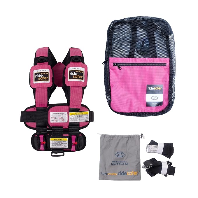 RideSafer Gen 5 - Extra Small (XS) Pink, Lightweight, Compact, Portable Car Seat, 2+ Years; 26.5–40 lb - Perfect for Travel and Everyday Child Safety