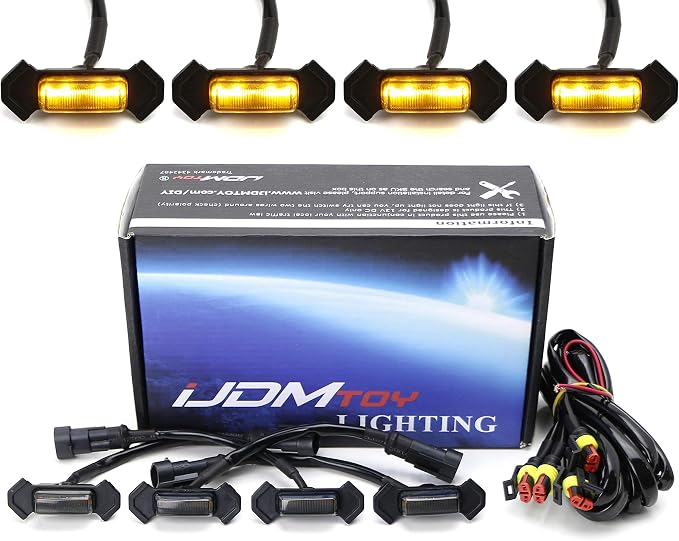 iJDMTOY 4pc Set Smoked Lens Front Grille Lighting Kit Compatible with 2016-2023 Toyota Tacoma w/TRD Pro Grill ONLY, Includes (4) 4-SMD 2500K Amber LED Light Assy & Wiring Harness