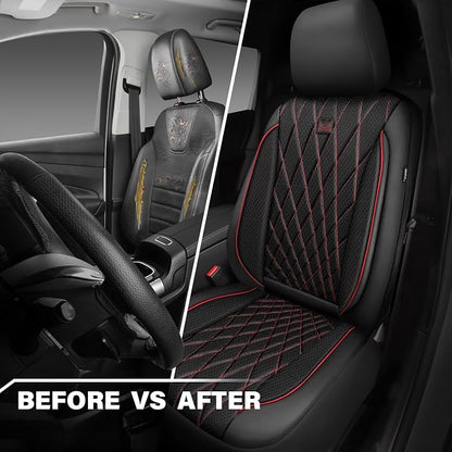 CAR PASS Thick Foam 3D Air Mesh Leather Car Seat Covers Front Seats Only, Breathable Premuim Leather Two Front Seat Cover, Airbag Compatible Universal Fit for 95% Sedan Van Truck SUV,Black and Red