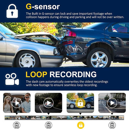 4K Dash Cam Front and Rear Inside,3.16" IPS,3 Channel Dash Cam for Car with 5G WiFi,Free 64GB Card,170° Wide Angle,Loop Recording,G-Sensor,WDR,Night Vision,Time-Lapse,24H Parking Monitor