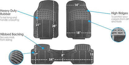FH Group Car Floor Mats - Heavy-Duty Rubber for Cars, Universal Fit 3 Rows Full Set, Trimmable ClimaProof Floor Mats, For SUVs, Truck, Gray