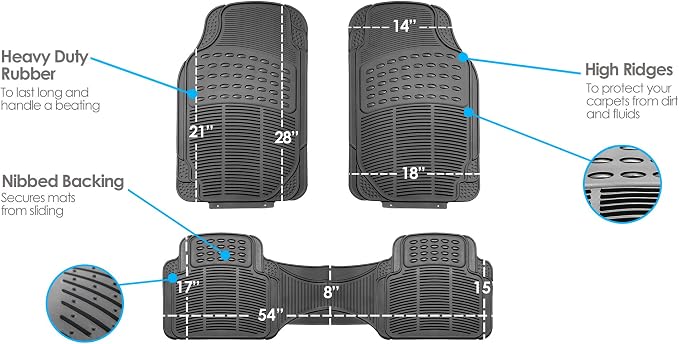 FH Group Car Floor Mats - Heavy-Duty Rubber Floor Mats for Cars, Universal Fit Full Set, Trimmable Automotive Floor Mats, ClimaProof Floor Mats For Most Sedan, SUV, Truck Floor Mats Gray