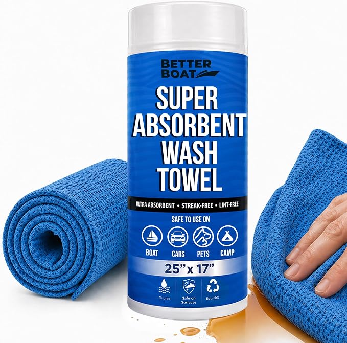 Super Absorbent Towels, Synthetic Chamois Cloth for Car and Boat Drying, Smooth Cooling Towel, Marine Grade Cleaning Supplies, PVA Shammy Wash Towel 1 Pack