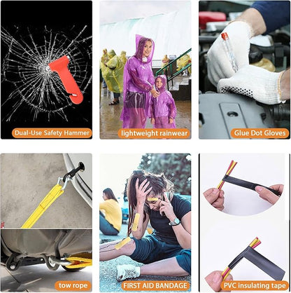 Emergency Car Kit, Car Safety Kits with Jumper Cables, Safety Hammer | Premium Roadside Assistance Kit for Cars Headlamp Folding Shovel Tow Strap Gifts for New Drivers Roadside Emergency Car Kit