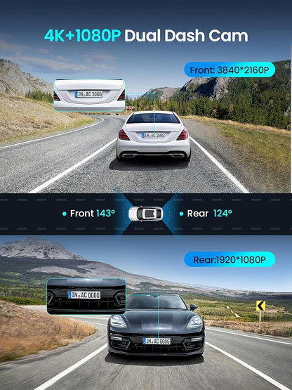 DDPAI Dash Cam Front and Rear 4K+1080P, Dash Camera for Cars with GPS, 5GHz WiFi 6, AI Night Vision 2.0, 48H Parking Mode, 64GB Card Included, ADAS, Loop Recording, Car Dash Cam, Z50 Pro