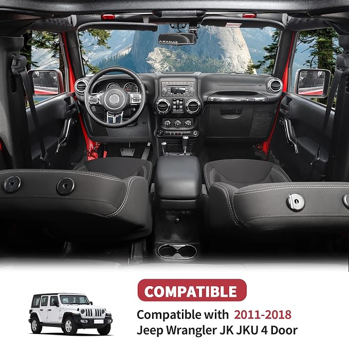 18PCS Full Set Interior Trim Kit for Jeep Wrangler JK JKU 2011-2018 4 Door,Center Console Door Handle Side Outlet Cup Holder Gear Cover Trim (Chrome)