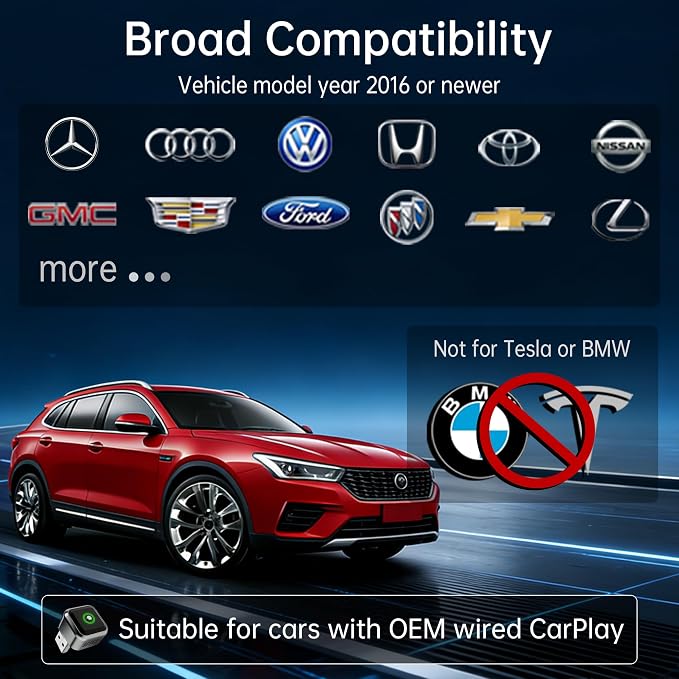 Wireless CarPlay Adapter for iPhone 2026 Upgrade, OEM-Level Stability with Lightning-Fast Instant Connection, One-Tap Device Switching, Ultra-Compact Design, for Cars with Factory Wired CarPlay