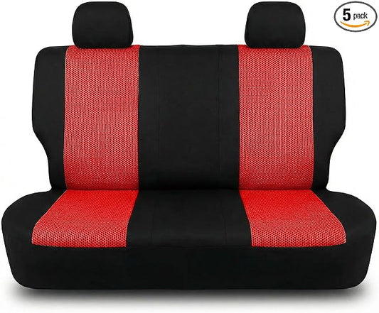 FH Group Automotive Rear Car Seat Covers for SUV, Trucks, Sedan and More - Universal Fit Front High Back & Rear Solid Bench Design Interior Accessories - 3D Mesh Fabric Center Panel - Red