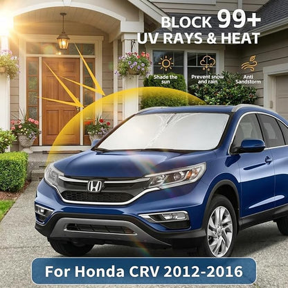 Windshield Sun Shade for Honda CRV 2012-2016 Front Window Shade Custom Fit CR-V LX, EX, EX-L, Sport, Sport-L, Touring Sun Visor Foldable Shade Blocks UV Rays Summer Must Have Car Accessories