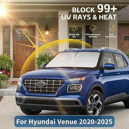 Windshield Sun Shade for Hyundai Venue 2020-2024 2025 Sunshade Front Window Shade Custom Fit Venue Accessories Sun Visor Foldable Shade Blocks UV Rays Accessories