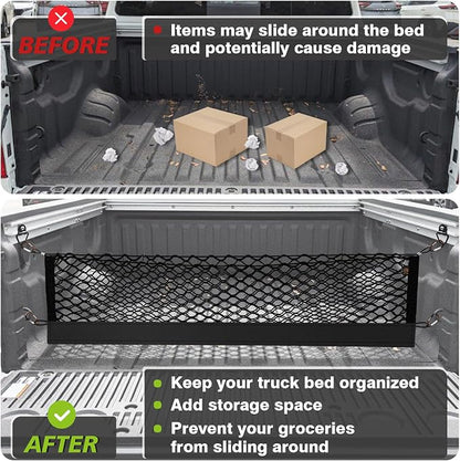 Muslogy Truck Bed Cargo Net Trunk Netting Compatible with Nissan Titan 2017-2025 Accessories, Pickup Cargo Organizer SUV Sedan Storage Net w/Heavy Duty Carabiners
