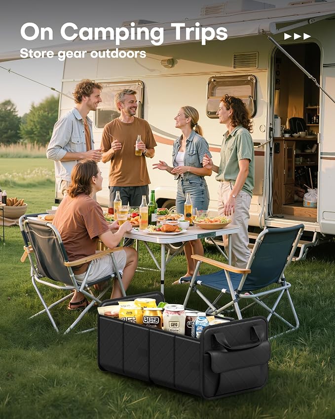 HOTOR Trunk Organizer for SUV – Foldable & Portable Car Organizers and Storage with 2 Compartments, Large Capacity Car Trunk Organizer Car Accessories for Truck Sedan, Black, 23.6" x 14.2" x 11.8"