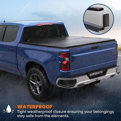 KUIPERAUTO 6.5FT Fiberglass Quad Hard Truck Bed Tonneau Cover Compatible for 2014-2025 2026 Chevy Silverado GMC Sierra 1500 Fleetside - 4-Fold 6.5 FT(78 inch)