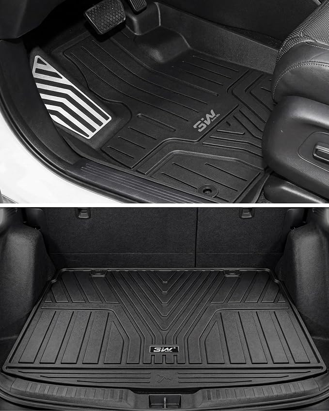 3W Floor Mats & Cargo Liner Fit for Honda CR-V 2023 2024 2025 2026 (Include Hybrid), All Weather TPE Custom Fit CRV Floor Liner 1st, 2nd Row and Trunk (Upper Positon) Full Set Car Mats Black