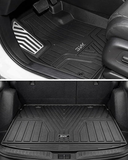 3W Floor Mats & Cargo Liner Fit for Honda CR-V 2023 2024 2025 2026 (Include Hybrid), All Weather TPE Custom Fit CRV Floor Liner 1st, 2nd Row and Trunk (Upper Positon) Full Set Car Mats Black