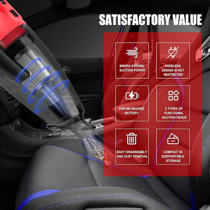 120W Cordless Vacuum Cleaner Compatible with Milwaukee 18V Battery (No Battery), Handheld Vacuum for Home, Boat, Workshop, Car, Pet Hair, Furniture, Tool Only