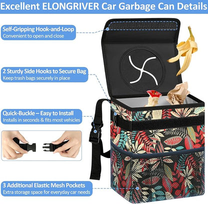 ELONGRIVER Car Trash Can Bin for Back Seat Leak Proof, Cute Car Trash Bag Hanging, Vehicle Trash Can for SUV Truck Van, Automotive Garbage Cans Front Seat Red Leaves