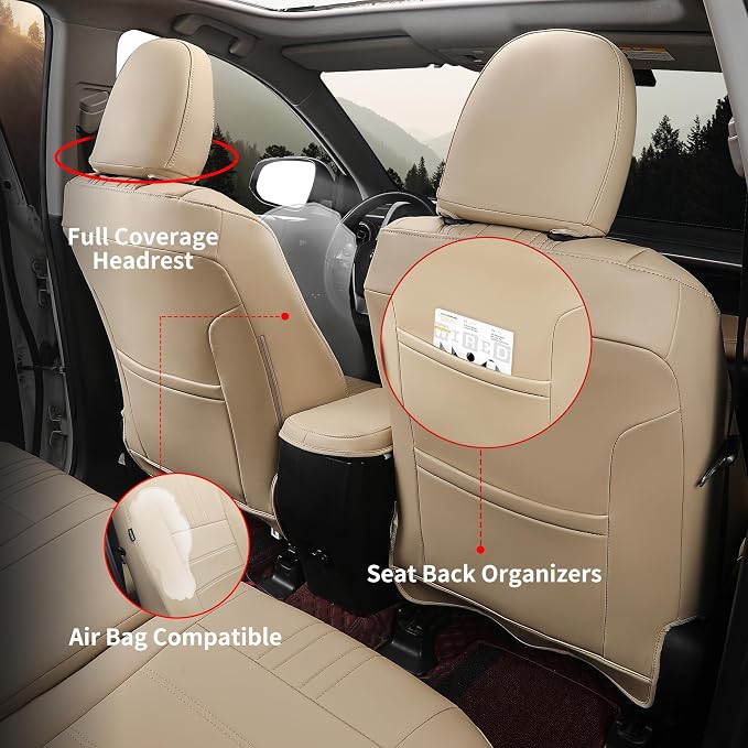 FREESOO RAV4 Seat Covers Full Set Custom Fit for Toyota Rav4 Gasoline LE (NOT for Hybrid) 2013 2014 2015 2016 2017 2018, Faux Leather Car Seat Cover, Airbag Compatible, Beige