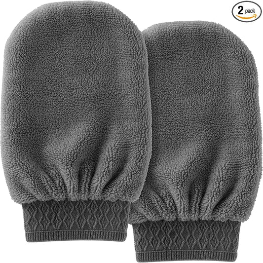 DecorRack 2 Pack Microfiber Cleaning Mitts for Dusting, Washing Cars, Windows, Furniture, and Household Surfaces, Lint-Free & Reusable,Gray (Pack of 2)