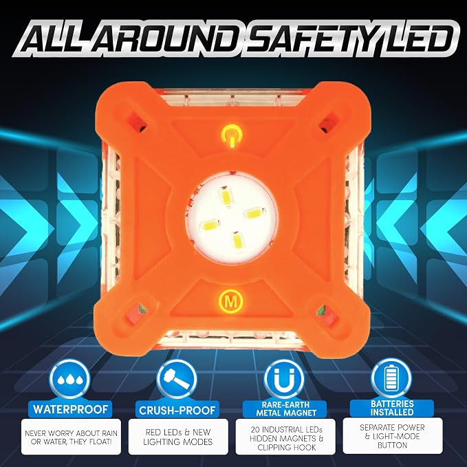 MARCALA Emergency Lights for Vehicles 3-Pack | LED Road Flares | Flares Emergency Road | LED Emergency Flares Include Batteries, Case, Whistle and are Stronger, Brighter & Better than round LED Flares