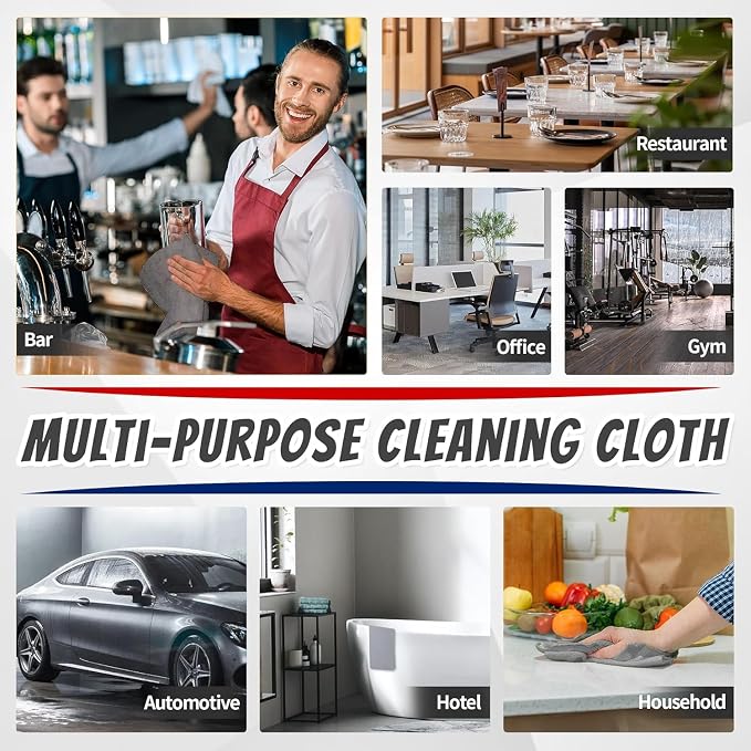 FIXSMITH Microfiber Cleaning Cloth, Shop Towels Bulk, 24 Pack Grey Microfiber Towels for Cars, All-Purpose Absorbent Cleaning Rags, Dust Cloth for Automotive, Mechanic, Garage, Bar, 12 x 11 inch