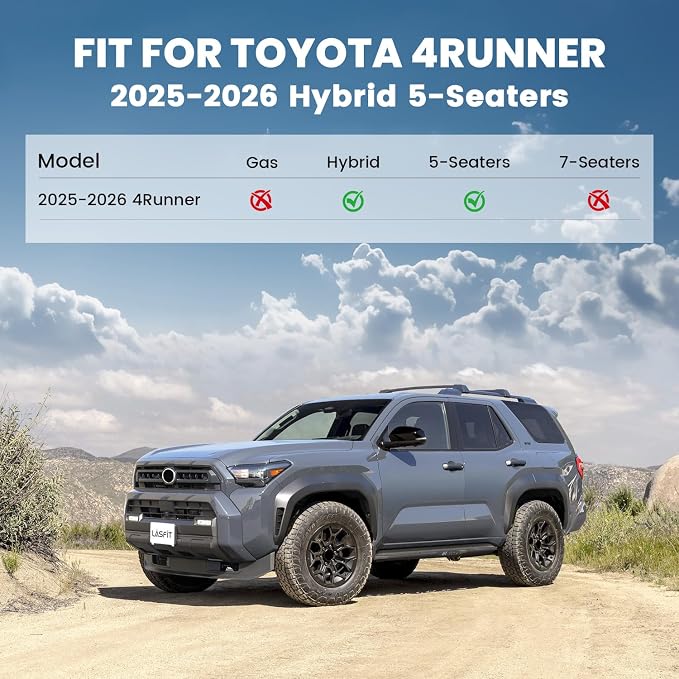 LASFIT Floor Mats for Toyota 4Runner 2025 2026 (Only Fit Hybrid), All Weather TPE Custom Fit Floor Liner for 4 Runner TRD/Limited/Platium 6th gen Front&Rear Car Mats, Black