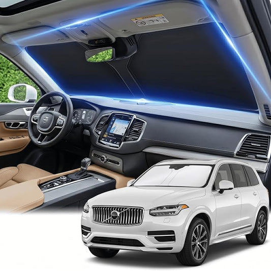Windshield Sun Shade for Volvo XC90 2016-2024 2025 2026 Sunshade Front Window Shade Custom Fit XC90 Accessories Sun Visor Foldable Shade Blocks UV Rays Accessories