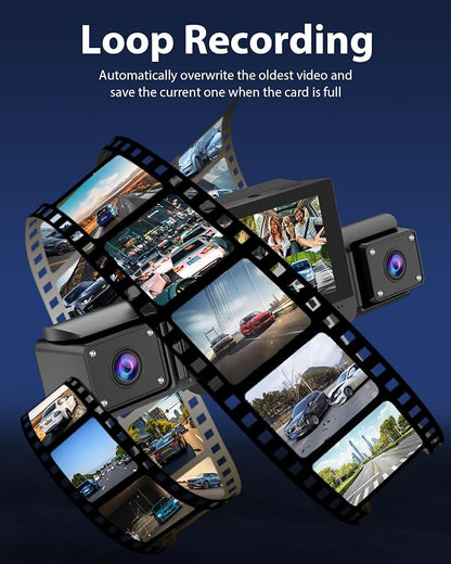 4 Channel Dash Cam Front and Rear with 360° View for All-Round Protection, 4-Way Recording, Built-in 5G WiFi & GPS, APP Control, 8 IR LEDs, 24H Parking Monitor, G-Sensor, Free TF Card (32, GB)
