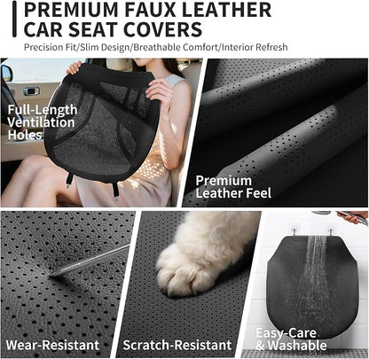 2 Pack Front Leatherette Seat Covers Faux Leather Bottom Car Seat Covers, Super Breathable,Anti-Slip,Universal Seat Covers for Cars,Full Wrapping Edge Fit for Most Sedans SUV Pick-up (2 Pack Black)
