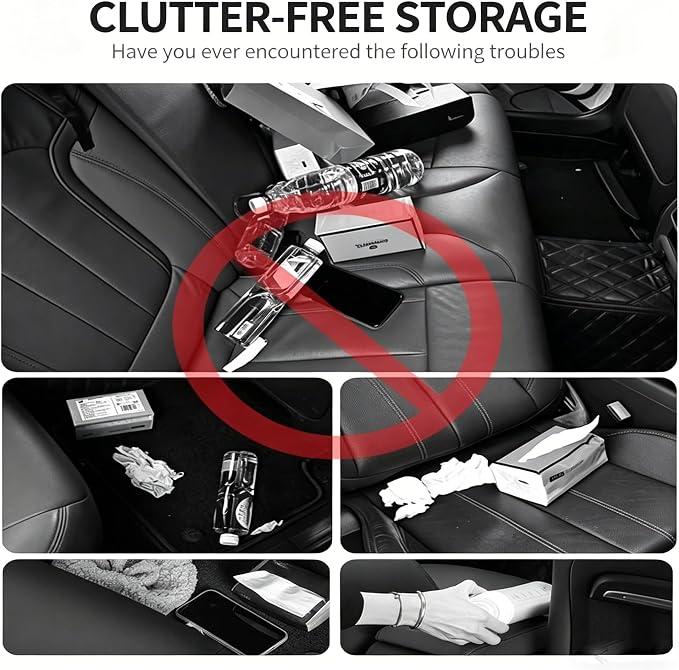 4-in-1 Back Seat Car Organizer, Adjustable Hooks, Universal Fit, with Cup Holder, Tissue Box & Storage, for Travel, Stores Phone, Snacks, Drinks, Handbags, Keeps Car Neat & Space-Saving (Beige)
