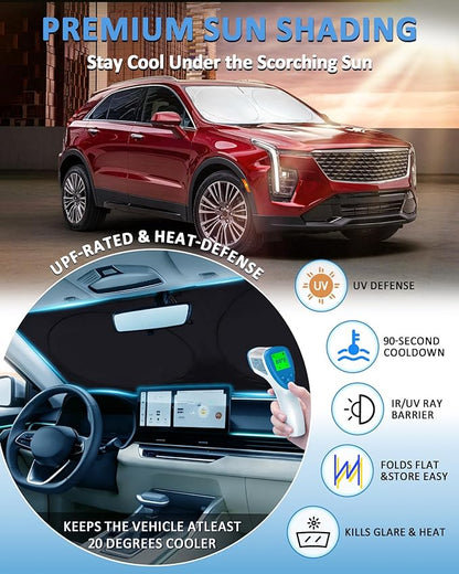 Sun Shade for XT4 Windshield Sunshade Custom Fit Cadillac XT4 2019-2024 2025 Foldable Front Window Cover UV Bloker Sun Visor Sunscreen Protector Keep Car Cool