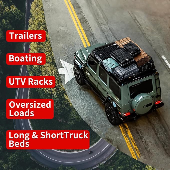 Heavy Duty Cargo Net for Pickup Truck Bed - Stretches from 3' x 4' to 9' x 12' - 12 Metal Carabiners - Compatible with Ford, Dodge RAM, Chevy, Toyota - Ideal for (Black, 3X4 Feet)