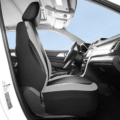 HChengkikz Car seat Covers Front Seat, Waterproof Neoprene Seat Covers, Airbag Compatible, Universal Fit Automotive Seat Covers for Most Cars, Trucks, SUVs (Black + LightGray)