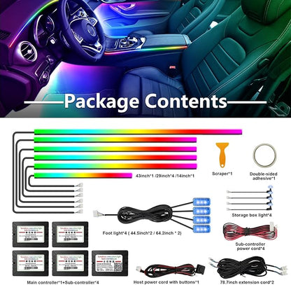 Dreamcolor Acrylic Interior Car Lights, 14 in 1 RGB LED Strip Lights with APP Control and 213 Color Modes, Decorative Car Ambient Lighting Kits