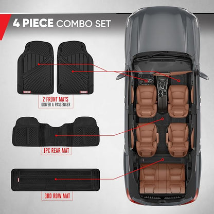 Motor Trend 3 Row Odorless Rubber Floor Mats & Liners for Car SUV Van, Durable Heavy Duty Polymerized Latex Full Interior Protection, Extra-High Ridgeline Design, Black, Model Number: MT-773-801-BK