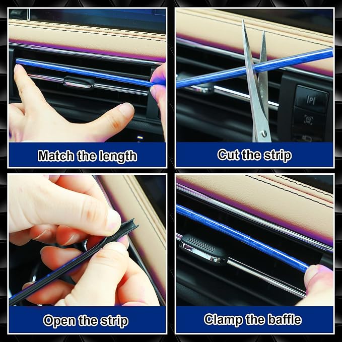 Frienda 25 Pack Universal Car Vent Trim Strips and Cup Mats Set 20 Pcs 16 Feet Air Conditioner Outlet Decor with Installation Tool 4 Pcs Non Slip Cup Holders Mats DIY Trim Accessories(Blue)
