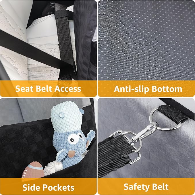 PETICON Waterproof Dog Car Seat for Small Medium Dogs, 6in Memory Foam Pet Booster Seat for Dogs up to 26 lbs with Pockets, Detachable Washable Pet Carseat with Y-Shape Safety Belt