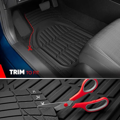 Motor Trend FlexTough LITE Rubber Car Mats Full Set - All Weather Floor Mats for Cars & SUVs - Automotive Waterproof Black Car Floor Mats for Cars Interior Accessories Universal Trim-to-Fit
