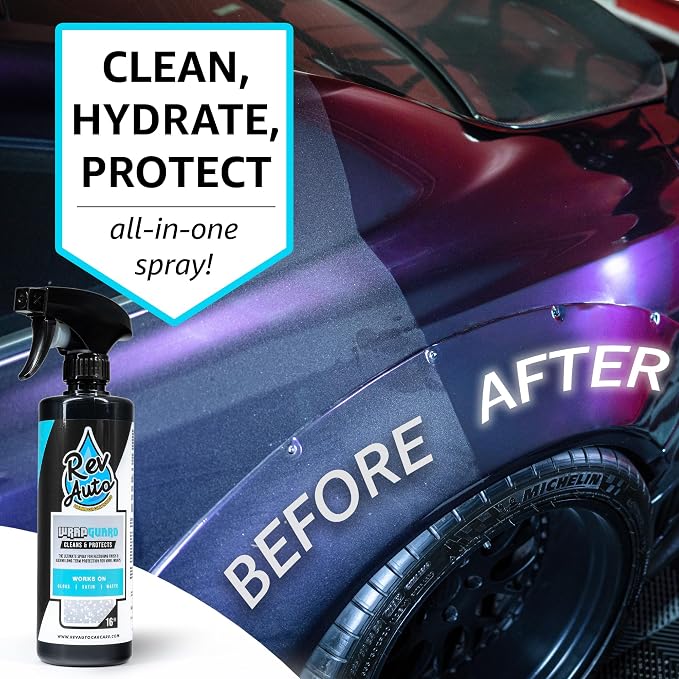 Rev Auto Vinyl Wrap Cleaner Kit – 3-Item Set Includes Wrap Detailer, Shampoo & Light Stain Remover | Made for Gloss, Satin, Matte, Chrome & More