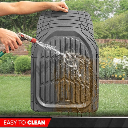 Motor Trend FlexTough LITE Rubber Car Mats Full Set - All Weather Floor Mats for Trucks, Cars & SUVs - Automotive Waterproof Gray Car Floor Mats for Cars Interior Accessories Universal Trim-to-Fit