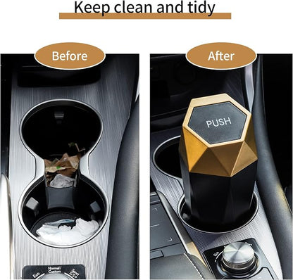 JUSTTOP Car Trash Can with Lid, Mini Diamond Design Portable Trash Can, Plastic Material and Multipurpose Organizers for Car,Home,Office(Gold)