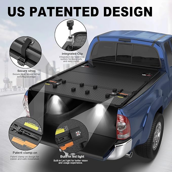 KUIPERAUTO Tri Hard Truck Bed Tonneau Cover Compatible for 2014-2026 Toyota Tundra Styleside Solid 5.5 FT Bed On Top Aluminum Bed