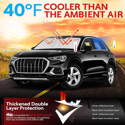 KAYZT Windshield Sun Shade for 2019-2025 2026 Audi Q3 SUV Foldable Sunshade Front Window Custom Fit Car Accessories