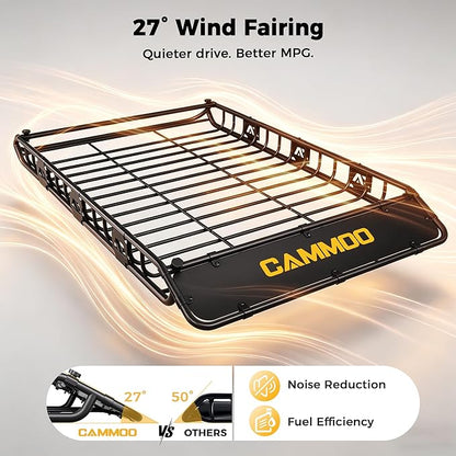 CAMMOO 64"x39" Roof Rack Basket, Removable Fairing & Support Bars for Kayaks/Long Gear, 20 Cu.Ft Waterproof Soft Bag+Lock+Net+Strap–200Lbs Capacity Car Roof Cargo Carrier for SUV Truck Camping