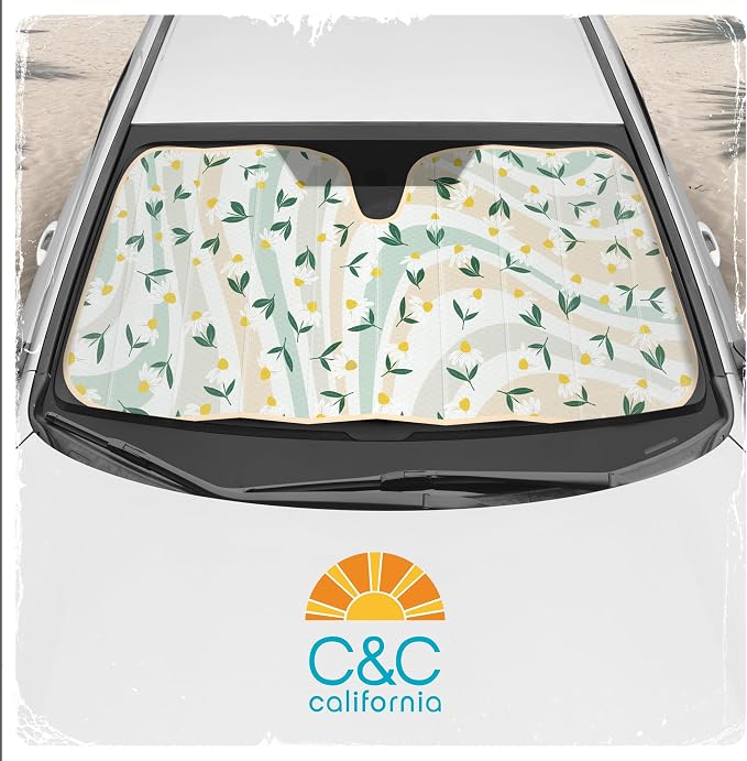 Carbella Sage Floral Car Windshield Sun Shade - Sun Visor Sunshade for Car Windshield - Window Shades for Cars, SUV & Truck - Dash Cover UV Protection for Front Window Shade Accessories - 57" x 27"