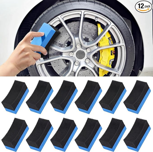 Frienda 12 Pcs Even Tire Applicator Dressing Shine Sponge, Reusable Tire Dressing Applicator Pad, Soft Color Polishing Sponge for Car Glass, Painted Steel, Porcelain and More(Blue)