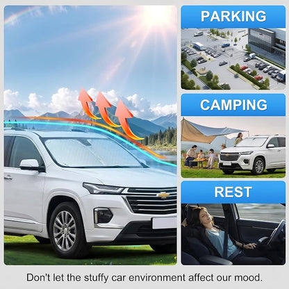 Custom Fit Windshield Sun Shade for Chevy Chevrolet Traverse 2018-2026 | Custom Fit Windshield Cover, Blocks UV Rays, Double-Layer Heat Shield, Durable Frame, Easy Fold & Storage