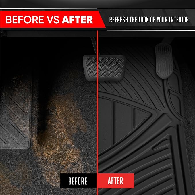 Motor Trend 3 Row Odorless Rubber Floor Mats & Liners for Car SUV Van, Durable Heavy Duty Polymerized Latex Full Interior Protection, Extra-High Ridgeline Design, Black, Model Number: MT-773-801-BK