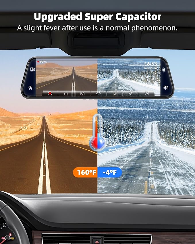 12'' Rearview Mirror Camera with CarPlay&Andorid Auto,4K Mirror Dash Cam Front and Rear Backup Camera with Reverse Assist/Loop Record/G Sensor/Voice Control&Split Touch Screen,64GB Card Included